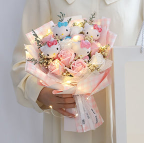 Hello Kitty Bouquet Plush Stuffed Doll Kawaii Soap Flower Gift Box Rose Flower