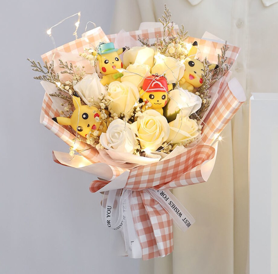 Hello Kitty Bouquet Plush Stuffed Doll Kawaii Soap Flower Gift Box Rose Flower