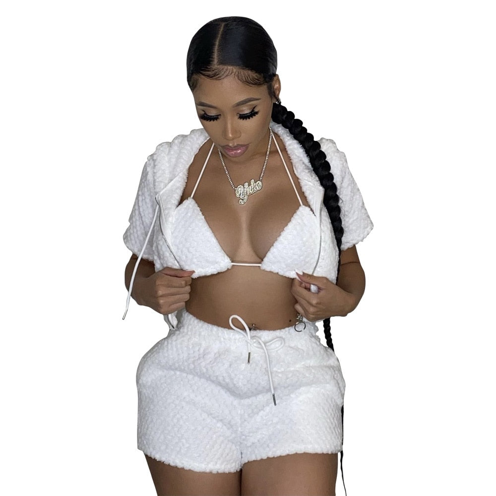 Elda Outfits Fluffy Shorts Sets - Byloh