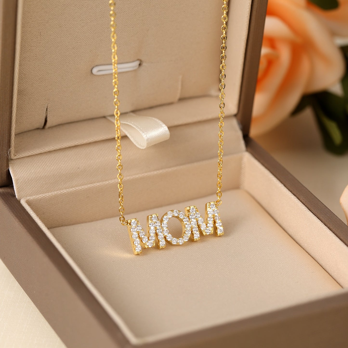 Gold Mom Rhinestone Necklace