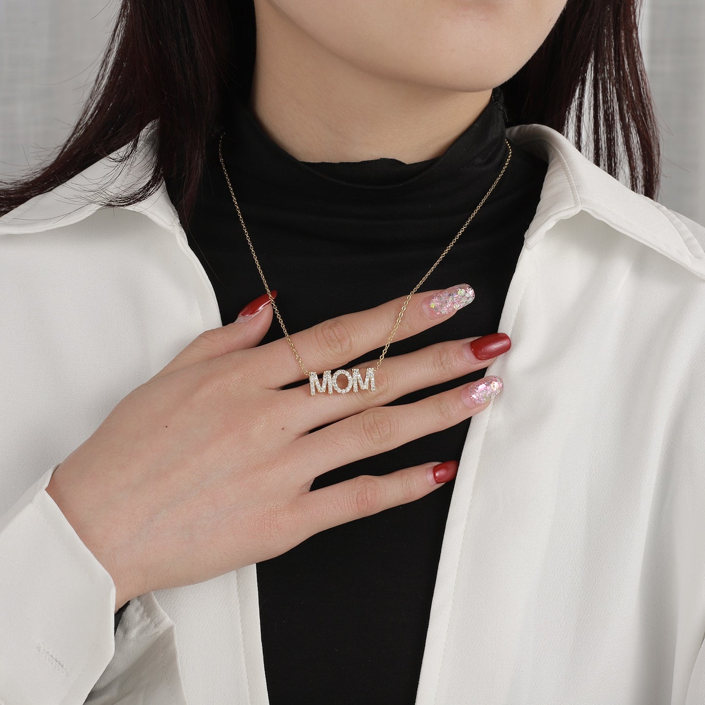 Gold Mom Rhinestone Necklace