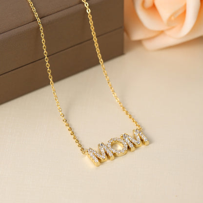 Gold Mom Rhinestone Necklace