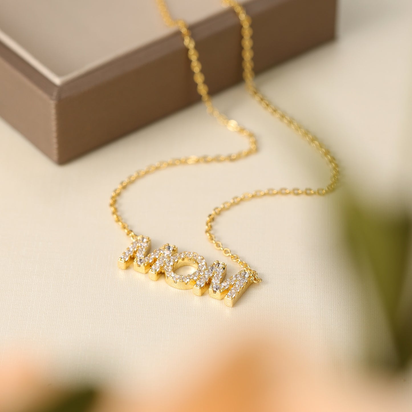 Gold Mom Rhinestone Necklace