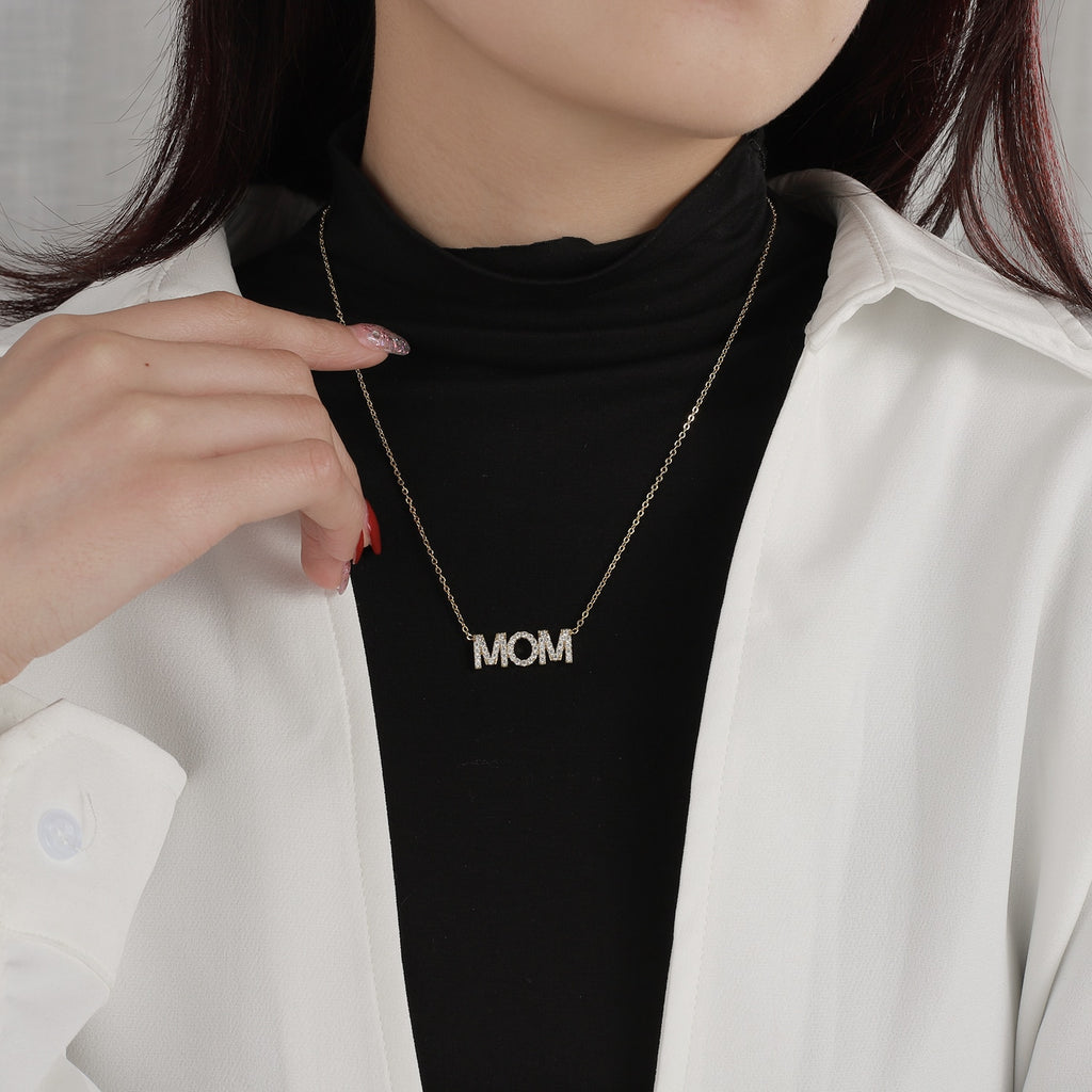 Gold Mom Rhinestone Necklace