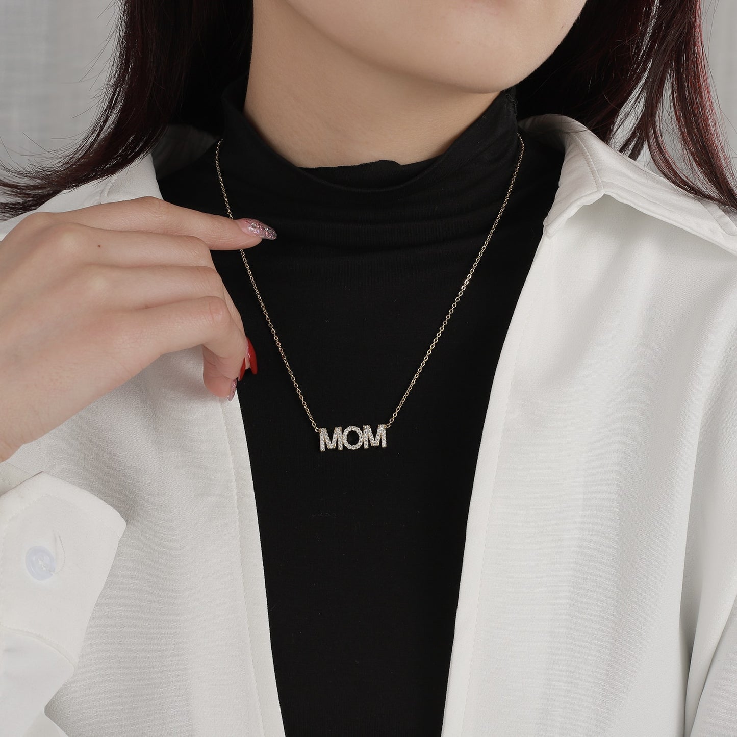 Gold Mom Rhinestone Necklace