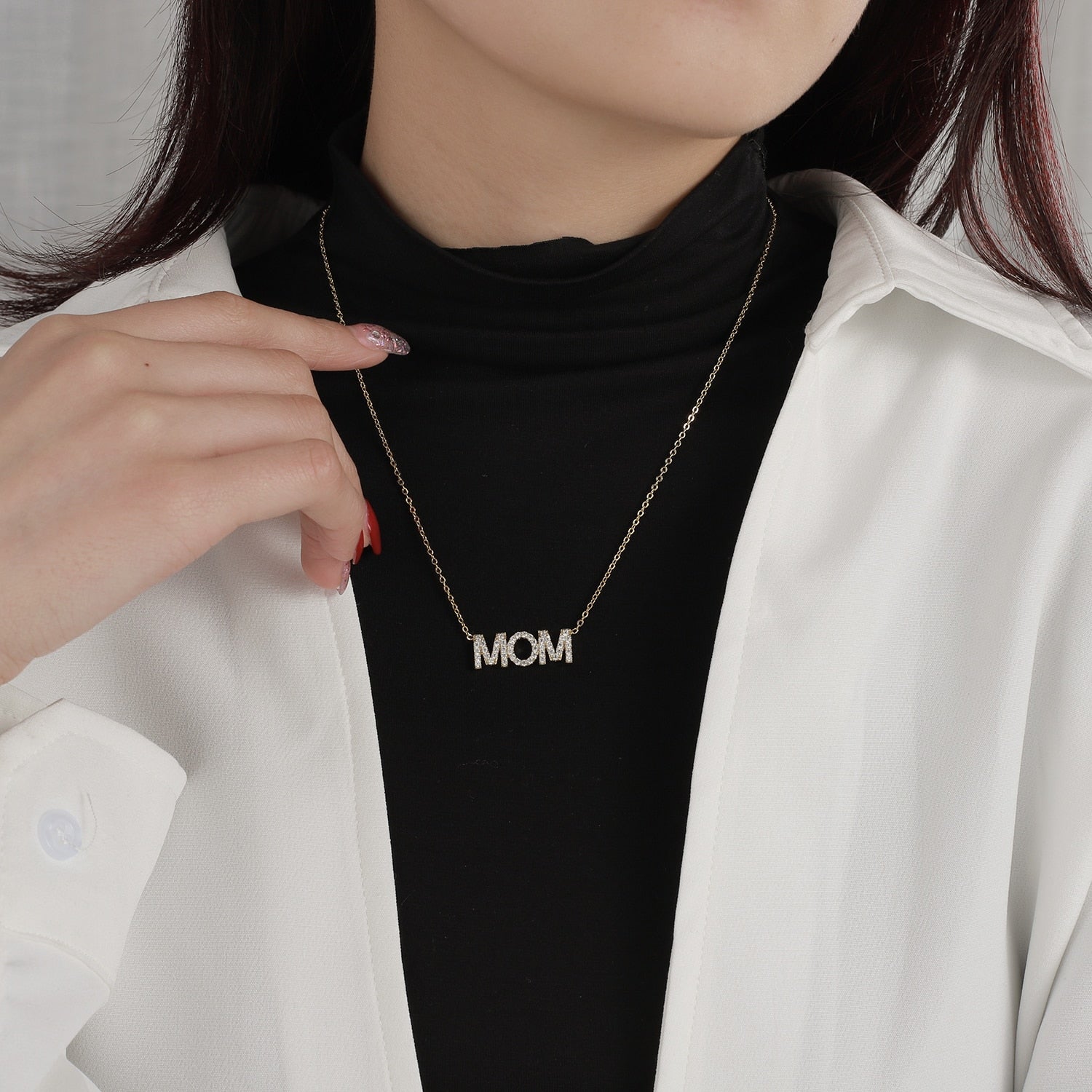 Gold Mom Rhinestone Necklace