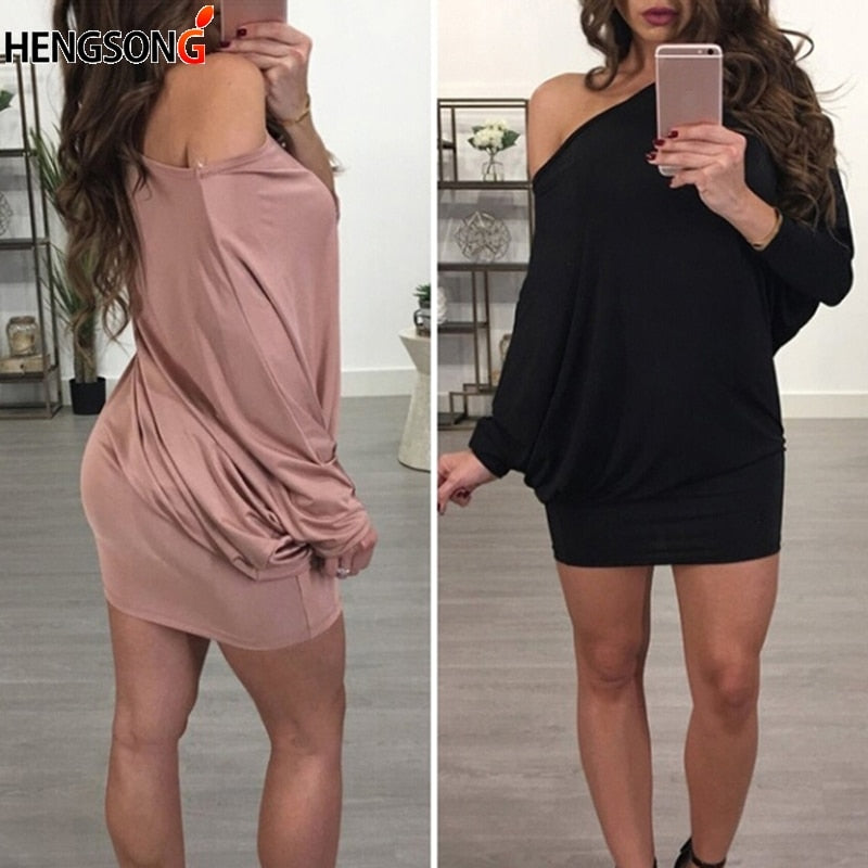 Slash Neck Mini Dress - Byloh