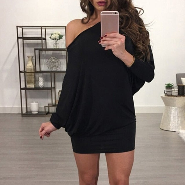 Slash Neck Mini Dress - Byloh