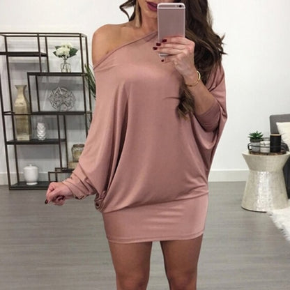 Slash Neck Mini Dress - Byloh