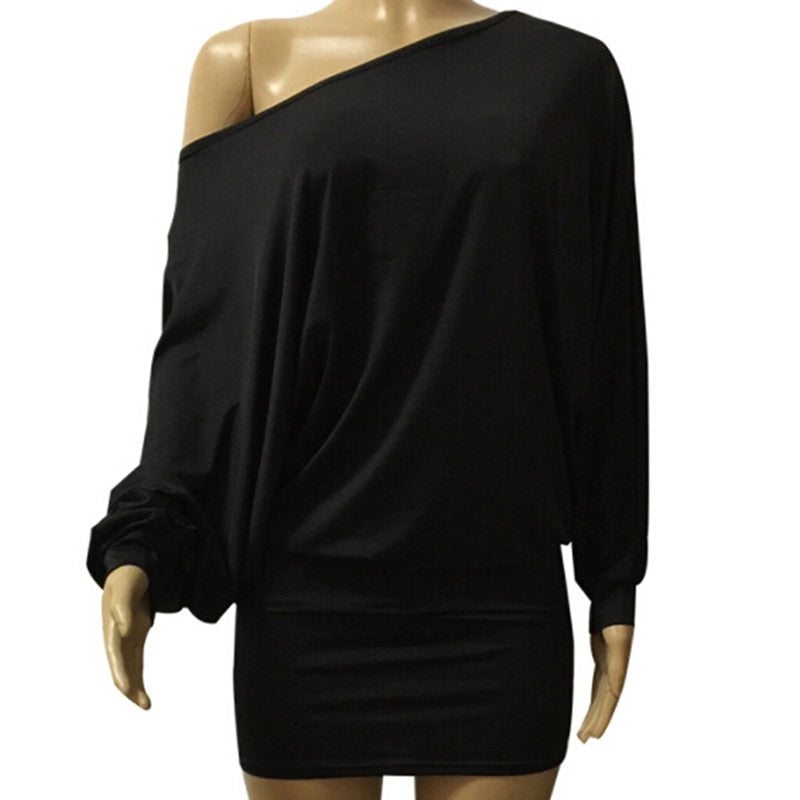 Slash Neck Mini Dress - Byloh